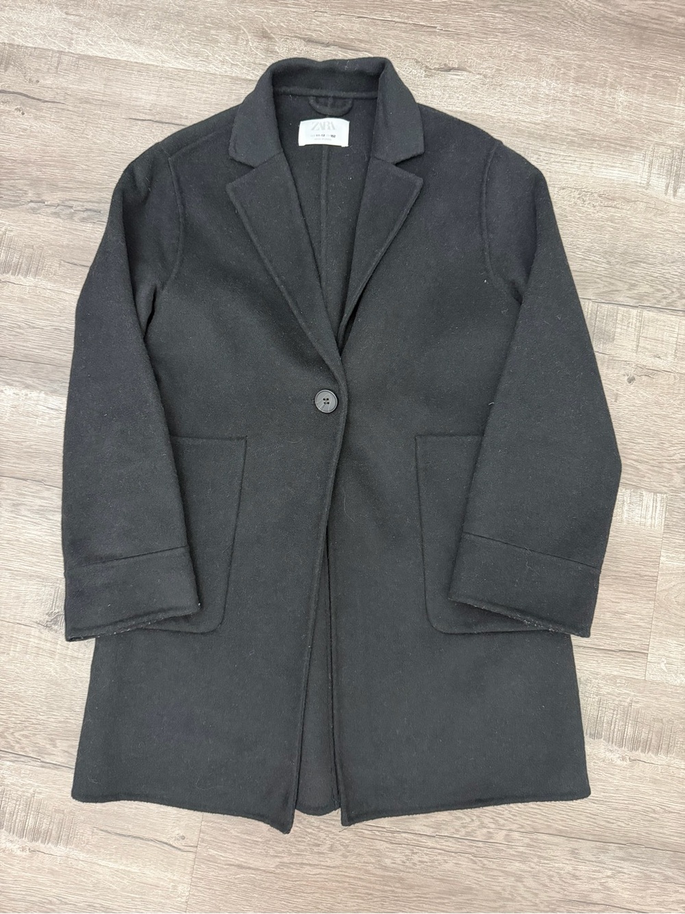 Zara Black Single-Button Wool Pea Coat